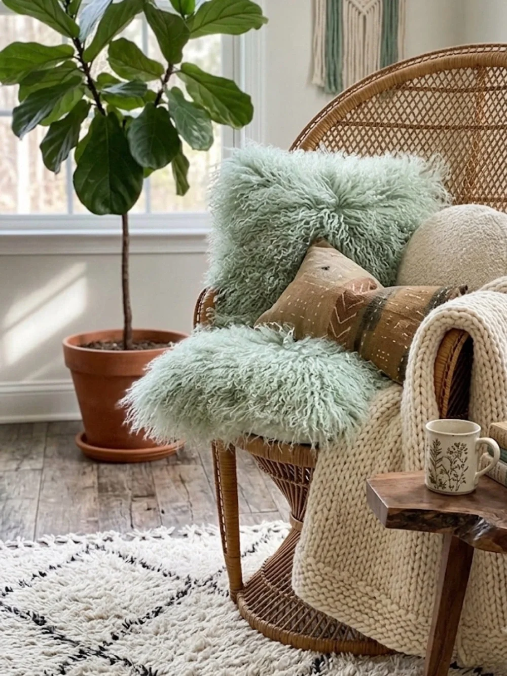 NWT Mint Green Mongolian Lamb Set of 2 16” Pillow Covers